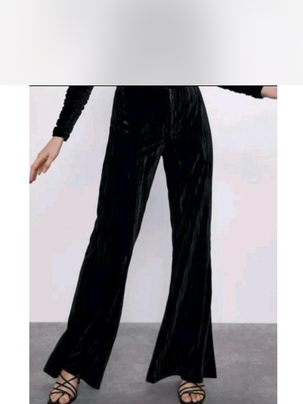 Zara Black Velvet High Waisted Wide Leg Trousers